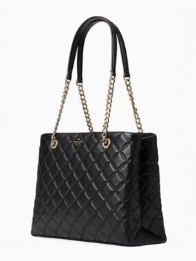 kate spade ♠️ Natalia Smooth Quilted Leather Tote Bag with Gold Chain Straps